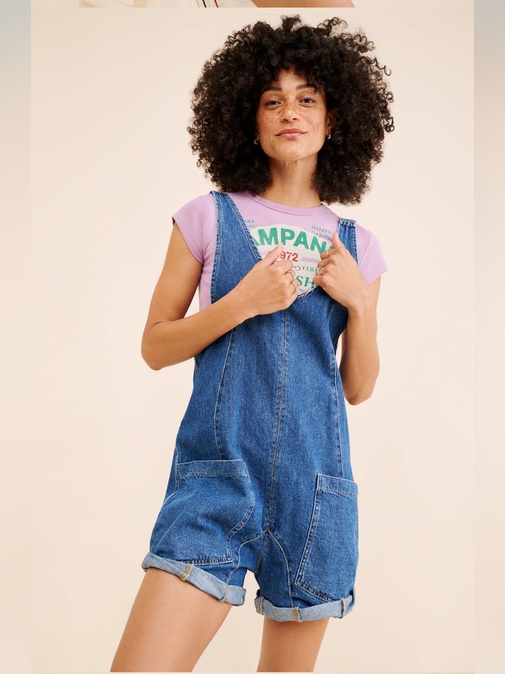 We The Free Light Blue Denim Top with Contrast Trim
